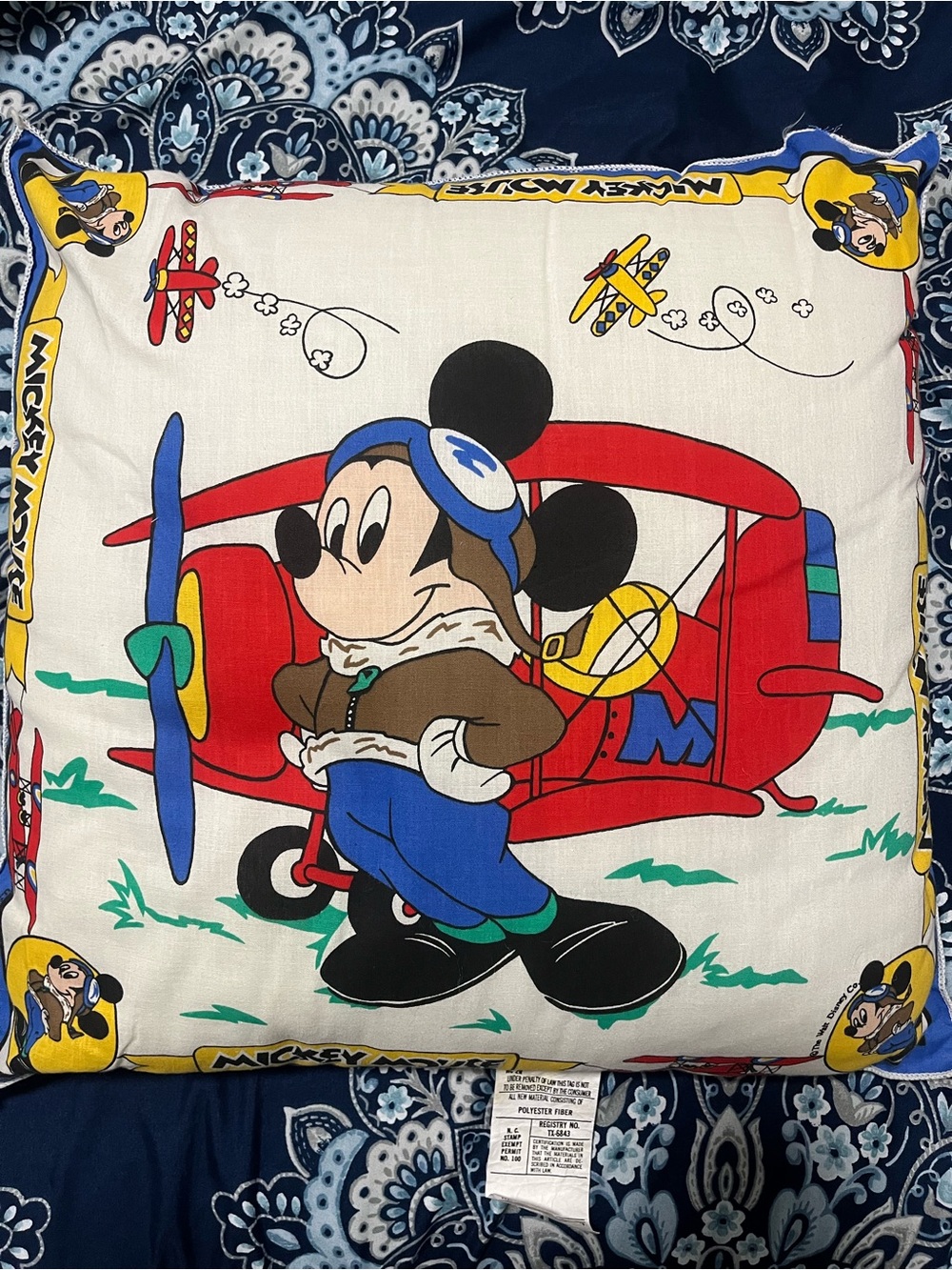Vintage/Rare 1980s Mickey Mouse Aircraft Pilot Pillow